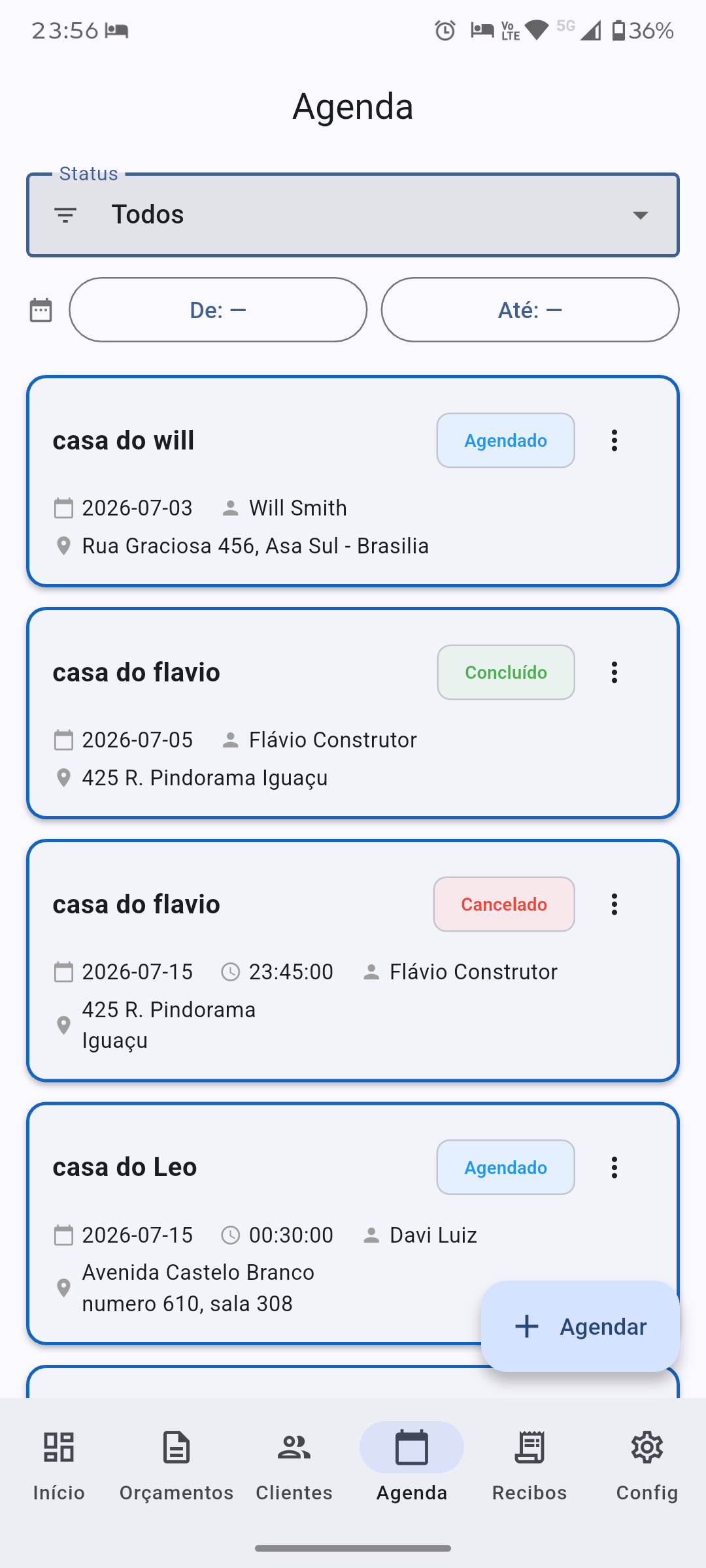 Agenda de serviços no app EasyWork